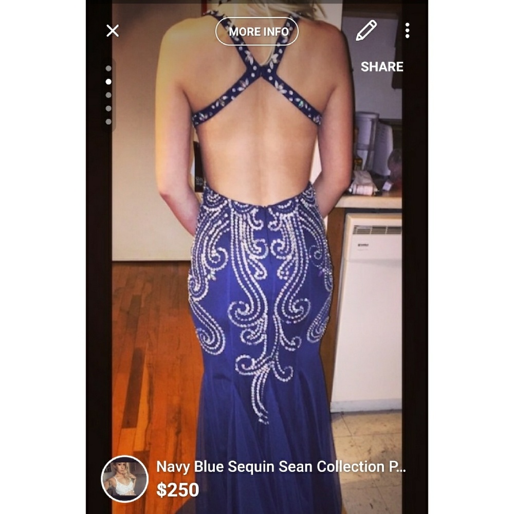 Navy Blue Sequin Sean Collection Prom Dress